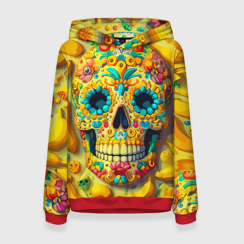 Женская толстовка Красочный летний паттерн с черепом - нейроарт / 3D-Красный – фото 1