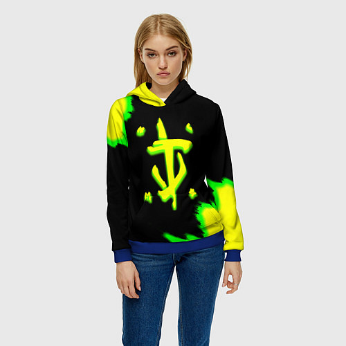 Женская толстовка Doom огненное лого краски / 3D-Синий – фото 3