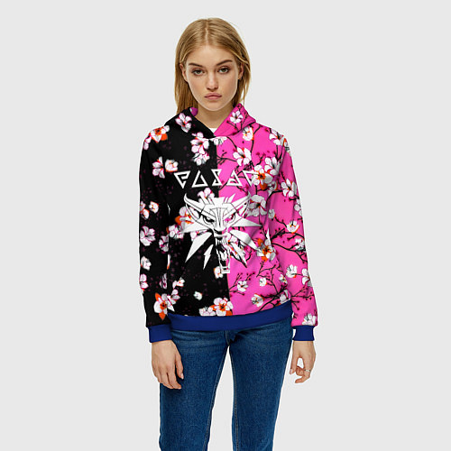 Женская толстовка Ведьмак паттерн сакура / 3D-Синий – фото 3