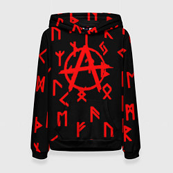 Толстовка-худи женская Анархия символы, цвет: 3D-черный