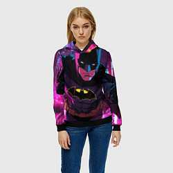 Толстовка-худи женская Бэтмен в фиолетовом свете, цвет: 3D-черный — фото 2