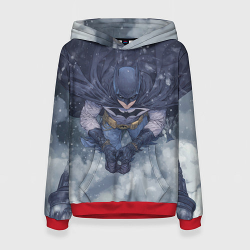 Женская толстовка Бэтмен на фоне снегопада / 3D-Красный – фото 1