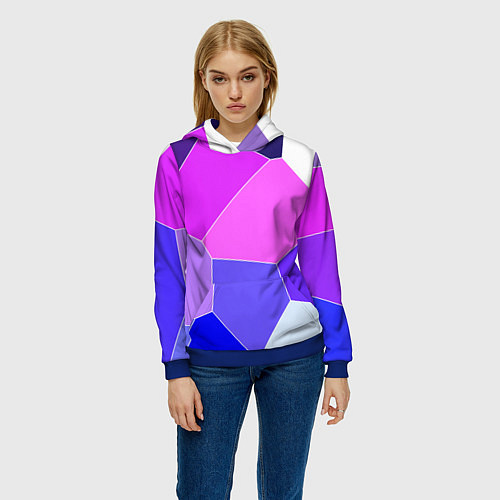 Женская толстовка Сине-розовый крупные фрагменты / 3D-Синий – фото 3