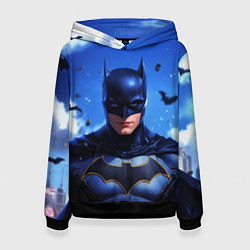 Толстовка-худи женская Бэтмен синее небо, цвет: 3D-черный
