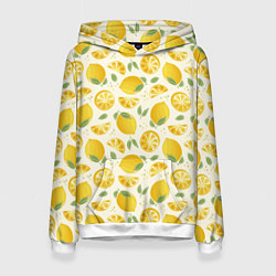 Толстовка-худи женская Сочные лимоны - паттерн, цвет: 3D-белый