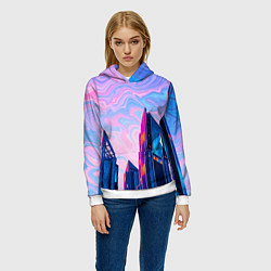 Толстовка-худи женская Абстракция с небоскребами, цвет: 3D-белый — фото 2