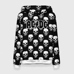 Толстовка-худи женская AC DC rock skull, цвет: 3D-белый
