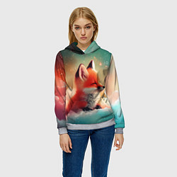 Толстовка-худи женская Милый лисенок спит на облаке, цвет: 3D-меланж — фото 2