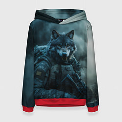 Толстовка-худи женская Волк солдат, цвет: 3D-красный