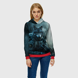 Толстовка-худи женская Волк солдат, цвет: 3D-красный — фото 2