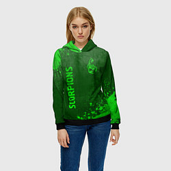 Толстовка-худи женская Scorpions - green gradient вертикально, цвет: 3D-черный — фото 2