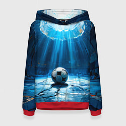 Толстовка-худи женская Футбольный мяч в синем, цвет: 3D-красный