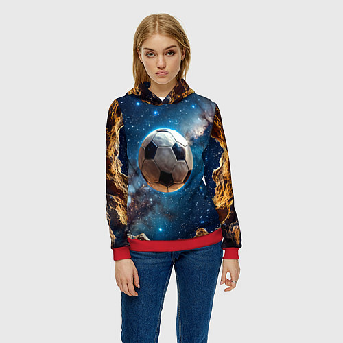 Женская толстовка Футбольный мяч в космосе / 3D-Красный – фото 3