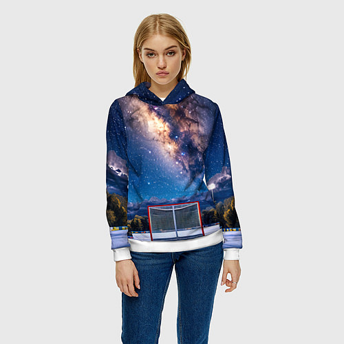 Женская толстовка Хоккейные ворота в ночи / 3D-Белый – фото 3