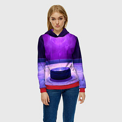 Толстовка-худи женская Шайба в фиолетовом, цвет: 3D-красный — фото 2