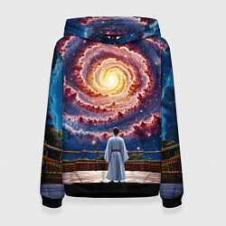 Толстовка-худи женская Айкидоист в космосе, цвет: 3D-черный
