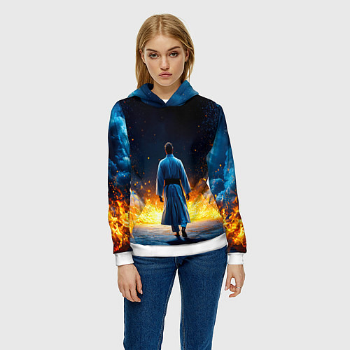 Женская толстовка Айкидоист в огне и синий дым / 3D-Белый – фото 3
