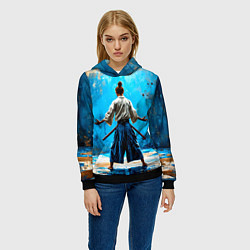 Толстовка-худи женская Боец айкидо на синем, цвет: 3D-черный — фото 2