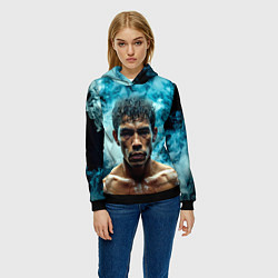 Толстовка-худи женская Артуро Гатти в дыму, цвет: 3D-черный — фото 2