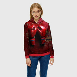 Толстовка-худи женская Бойцовские перчатки на красном, цвет: 3D-красный — фото 2