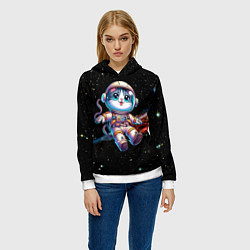 Толстовка-худи женская Котёнок космонавт в открытом космосе, цвет: 3D-белый — фото 2