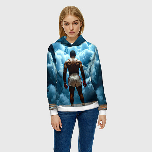 Женская толстовка Мухаммед Али в синем дыму / 3D-Белый – фото 3