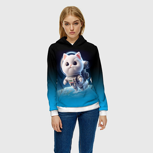 Женская толстовка Милый белый котёнок космонавт / 3D-Белый – фото 3