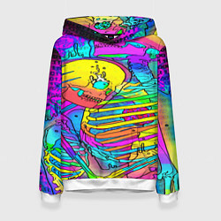 Толстовка-худи женская Черепа неоновые краски, цвет: 3D-белый