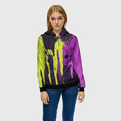 Толстовка-худи женская Желтая и фиолетовая краска на черном, цвет: 3D-черный — фото 2