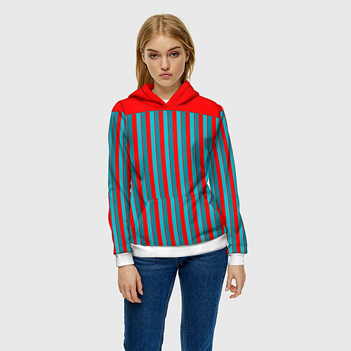 Женская толстовка Красно синий комбинированный узор с полосами / 3D-Белый – фото 3