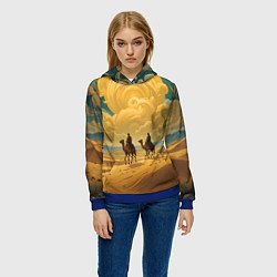 Толстовка-худи женская В пустыне на верблюдах, цвет: 3D-синий — фото 2