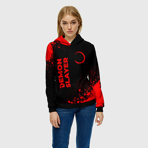 Женская толстовка Demon Slayer - red gradient вертикально / 3D-Черный – фото 3