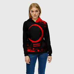 Толстовка-худи женская Demon Slayer - red gradient, цвет: 3D-черный — фото 2