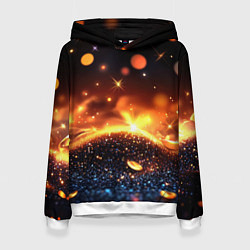 Толстовка-худи женская Оранжевое боке на черном, цвет: 3D-белый