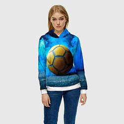 Толстовка-худи женская Гандбольный мяч синий дым, цвет: 3D-белый — фото 2