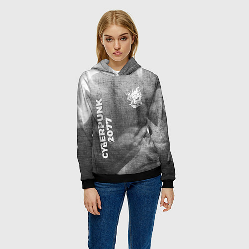 Женская толстовка Cyberpunk 2077 - grey gradient вертикально / 3D-Черный – фото 3
