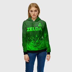 Толстовка-худи женская Zelda - green gradient посередине, цвет: 3D-черный — фото 2