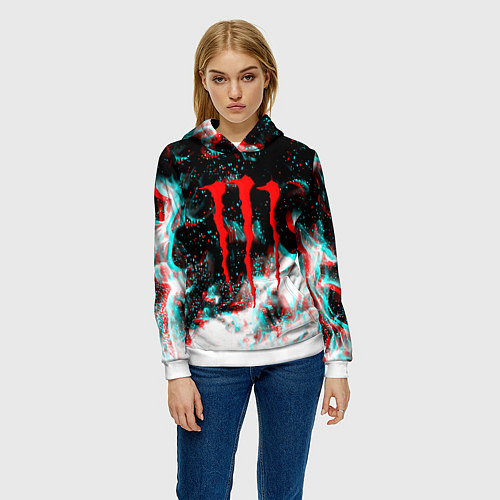 Женская толстовка Monster energy огонь глитч / 3D-Белый – фото 3