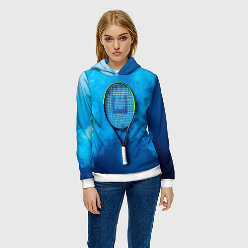 Женская толстовка Теннисная ракетка в синем дыму / 3D-Белый – фото 3