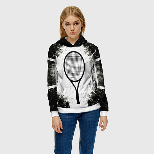 Женская толстовка Теннисная ракетка в черно-белом / 3D-Белый – фото 3