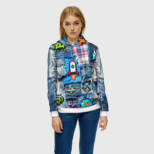 Женская толстовка Пиксельная ракета / 3D-Белый – фото 3