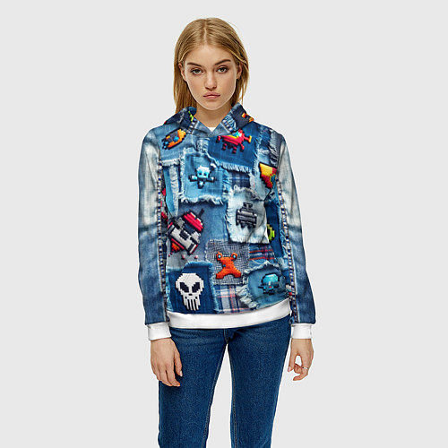 Женская толстовка Пиксельный космос / 3D-Белый – фото 3