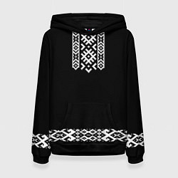 Толстовка-худи женская Славянский орнамент и узор на черном - вышиванка р, цвет: 3D-черный