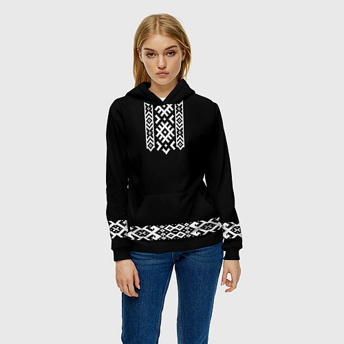 Женская толстовка Славянский орнамент и узор на черном - вышиванка р / 3D-Черный – фото 3