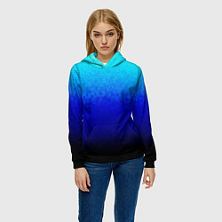 Толстовка-худи женская Градиент мозаика из голубого в чёрный, цвет: 3D-черный — фото 2