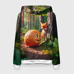 Толстовка-худи женская Колобок и лиса, цвет: 3D-белый