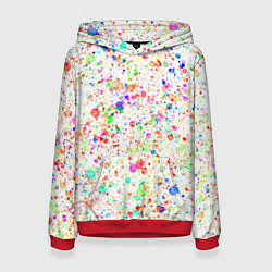 Толстовка-худи женская Белый с разноцветными брызгами, цвет: 3D-красный