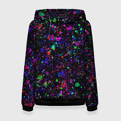 Толстовка-худи женская Чёрный с разноцветными брызгами, цвет: 3D-черный
