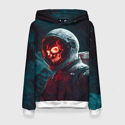 Толстовка-худи женская Череп космонавта красного цвета, цвет: 3D-белый