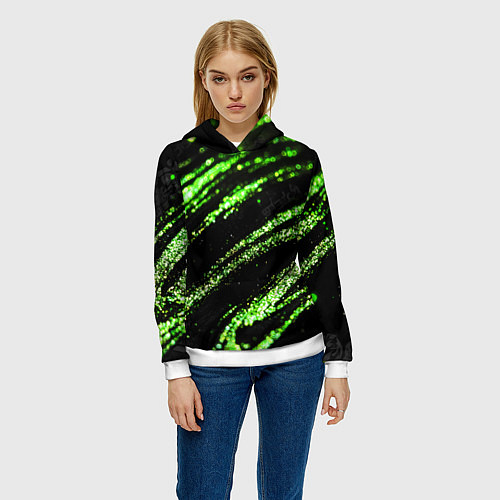 Женская толстовка Зеленые блестки на черном / 3D-Белый – фото 3